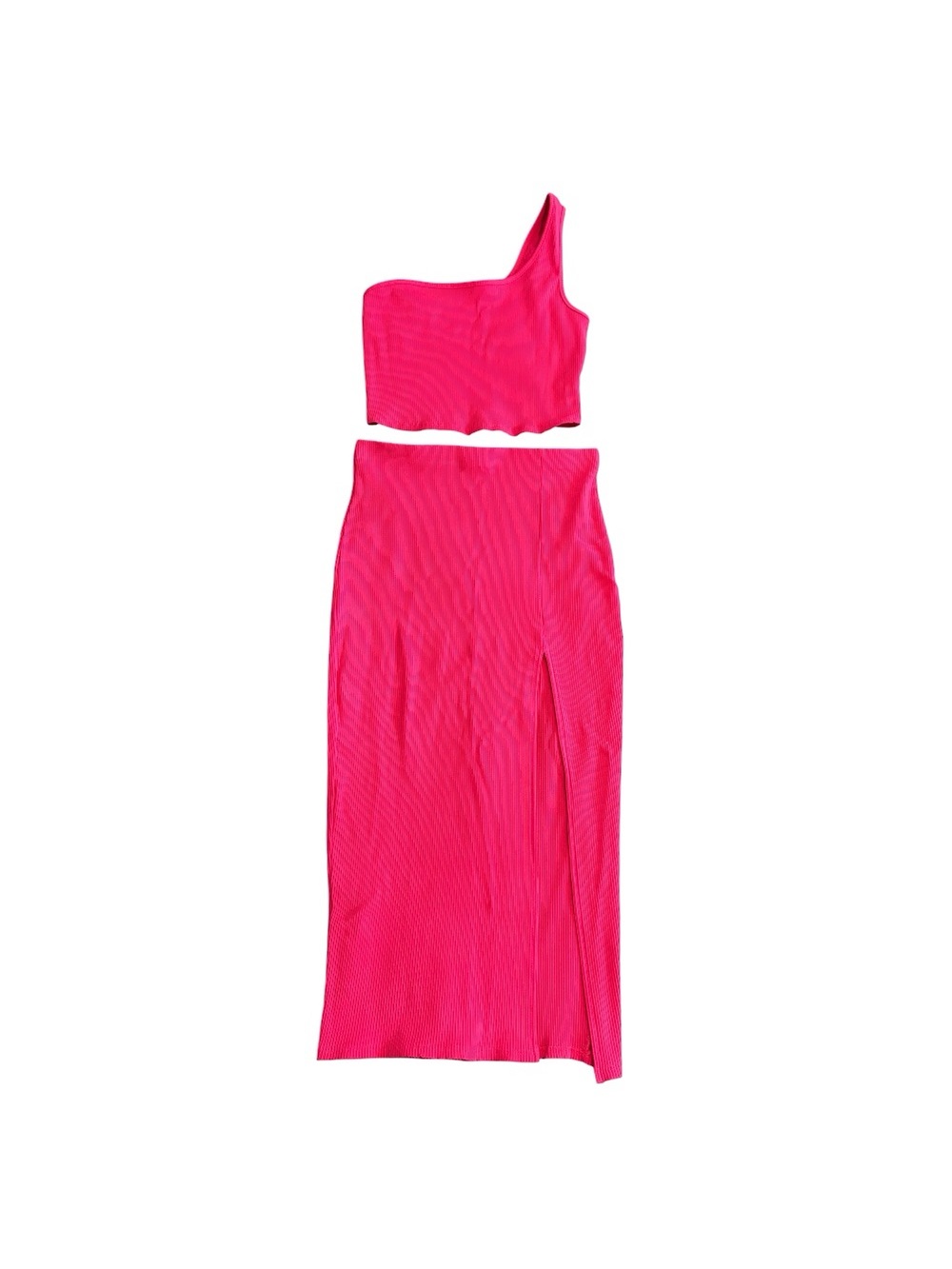 Lulu's Hot Pink One-Shoulder Two-Piece Dress